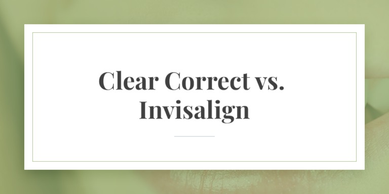 A white box with a green border with the words “ClearCorrect vs. Invisalign.”