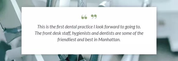 A dental chair with a customer testimonial